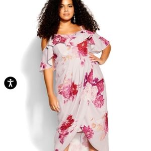 City Chic Sakura Love Midi Length Floral Print Adjustable Strap Dress Size L/20